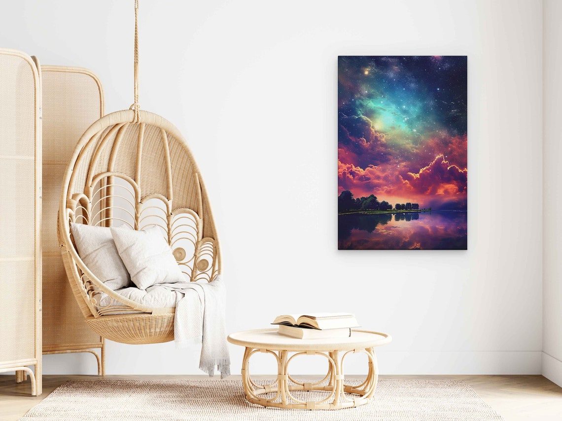 Starry Night Sky Lake Mirror Reflection Galaxy Cloud Art Poster - Image 3