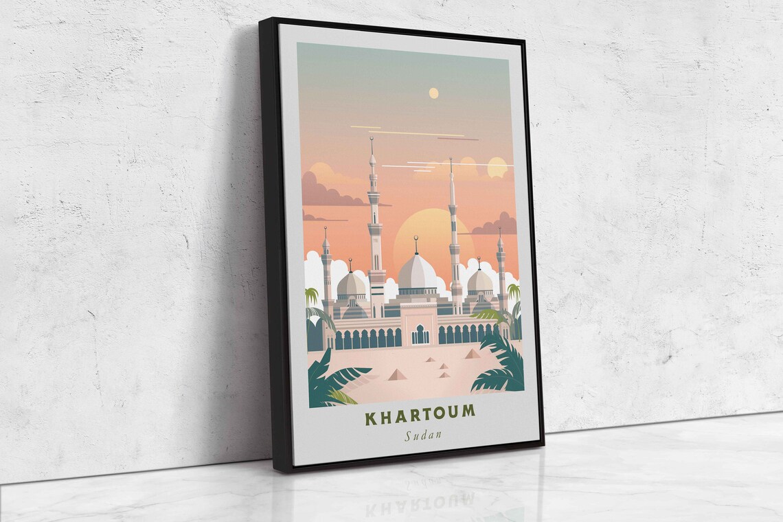 Khartoum Sudan Grand Mosque Minarets Desert Sunset Travel Poster - Image 2