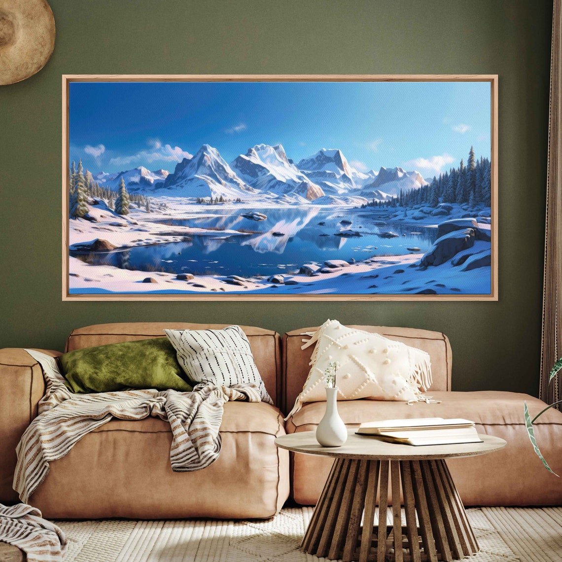 Snow Capped Peaks Alpine Lake Mirror Blue Sky Winter Travel Poster - Image 2