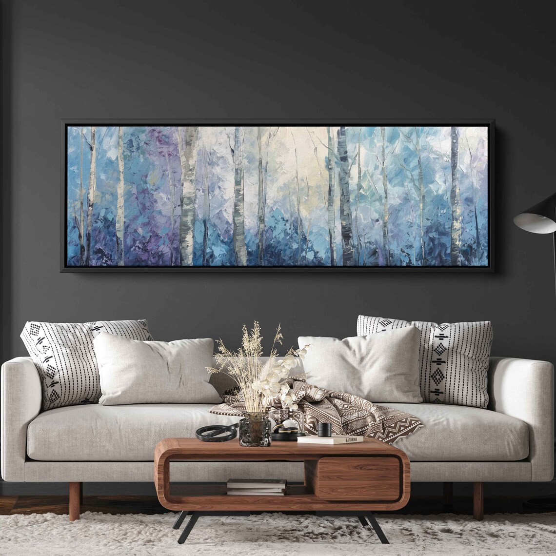 Birch Trees Lined Up Panoramic Acrylic Wall Art Print Impressionist Art Tiny Branches Gift For Naturalist Ready To Hang - Image 2
