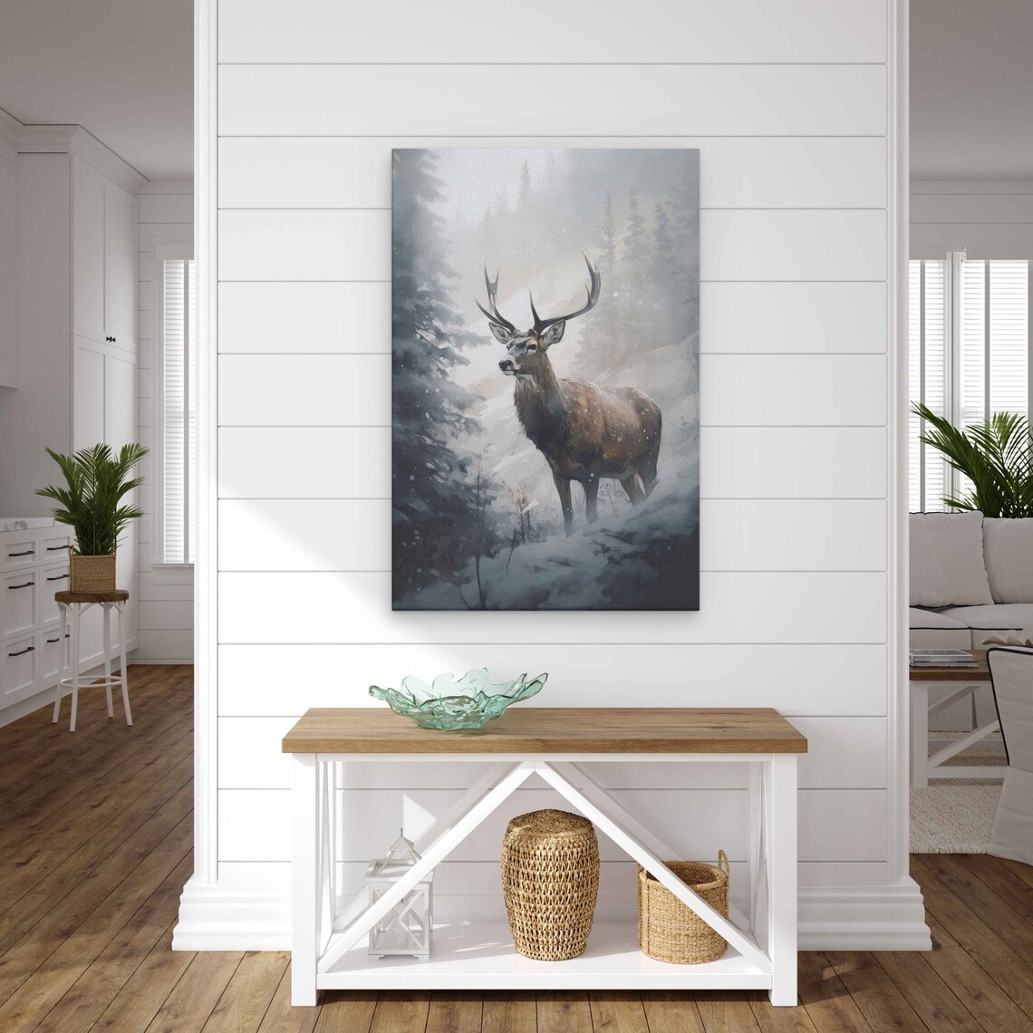 Majestic Stag Deer Snowy Winter Forest Oil Painting Wildlife Poster - Image 2