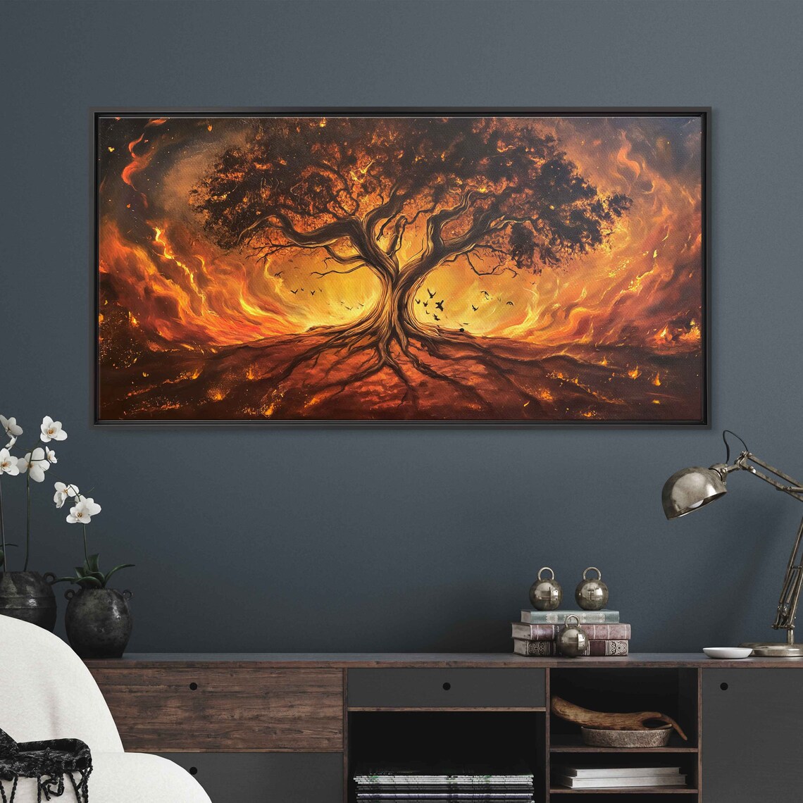 Wildfire Paining World Tree On Fire Framed Print Ready To Hang - Image 2