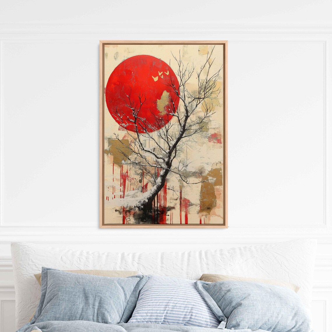 Surreal Frost Covered Tree Wall Art Print Whimsical Collage Tizian Red Accents