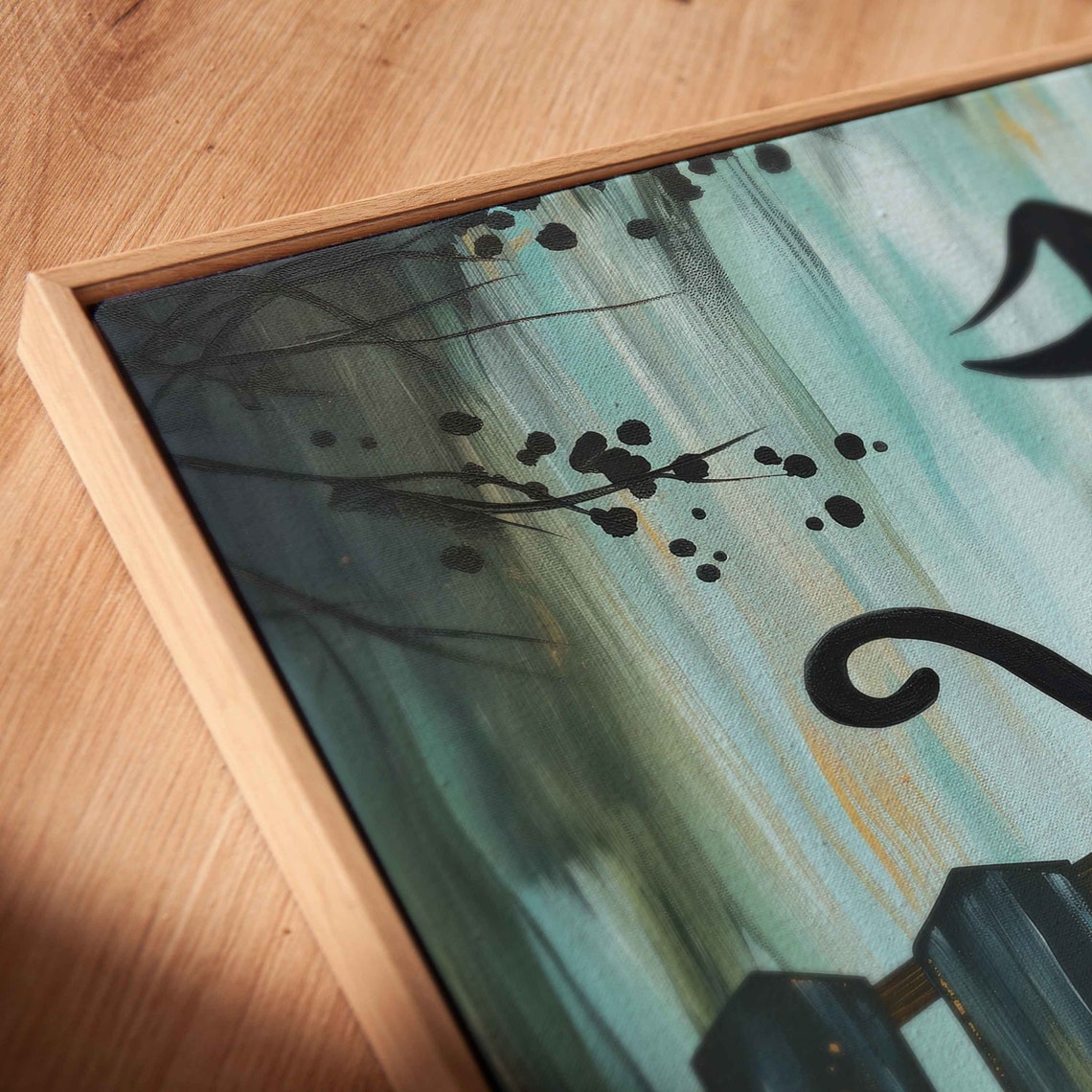 Black Cat Wearing Witch Hat Crescent Moon Night Halloween Wall Art - Image 2