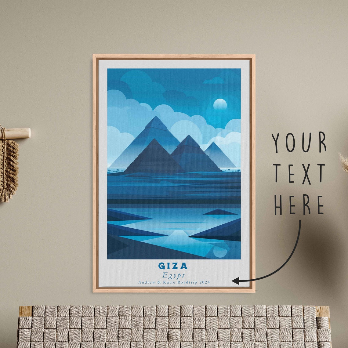 Giza Egypt Pyramids Under Blue Night Sky Moonlight Travel Poster - Image 3