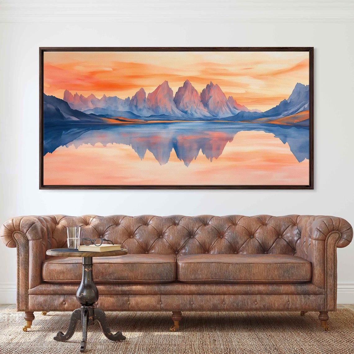 Scenic Dolomites Watercolor Wall Art Print Dawn Reflection Pink And Orange Sky - Image 3