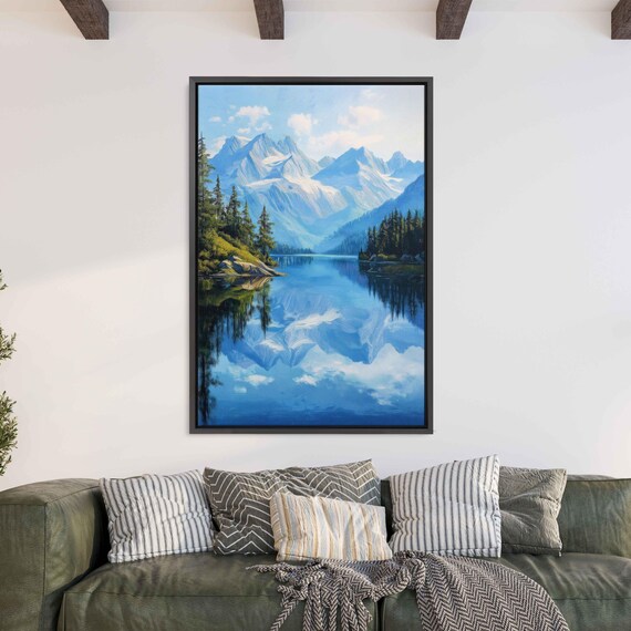 Swiss Alps Reflections Wall Art Print Serene Oil Painting Nature Scenery