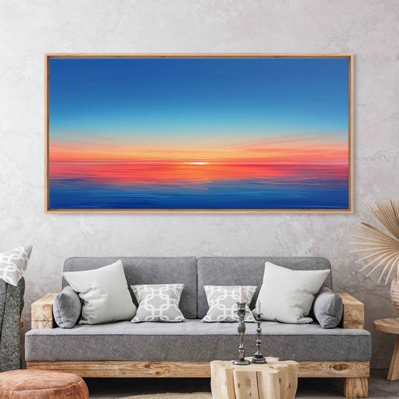 Sunset Horizon Painting Blue Clear Sky Wall Art Print Ready To Hang