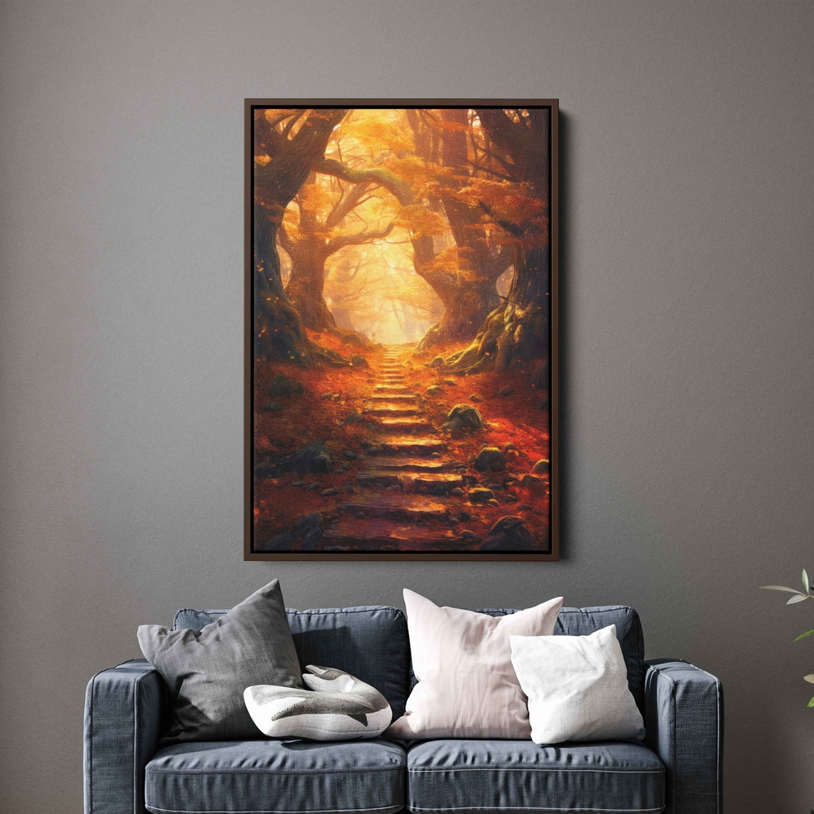 Golden Autumn Forest Path Stone Steps Fall Foliage Travel Poster - Image 2