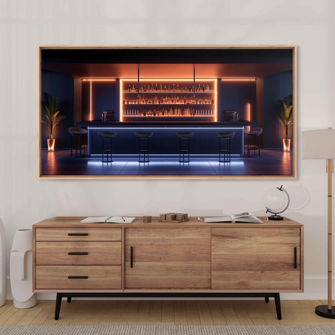 Sleek Modern Bar Neon LED Lighting Midnight Blue Man Cave Poster - Image 3