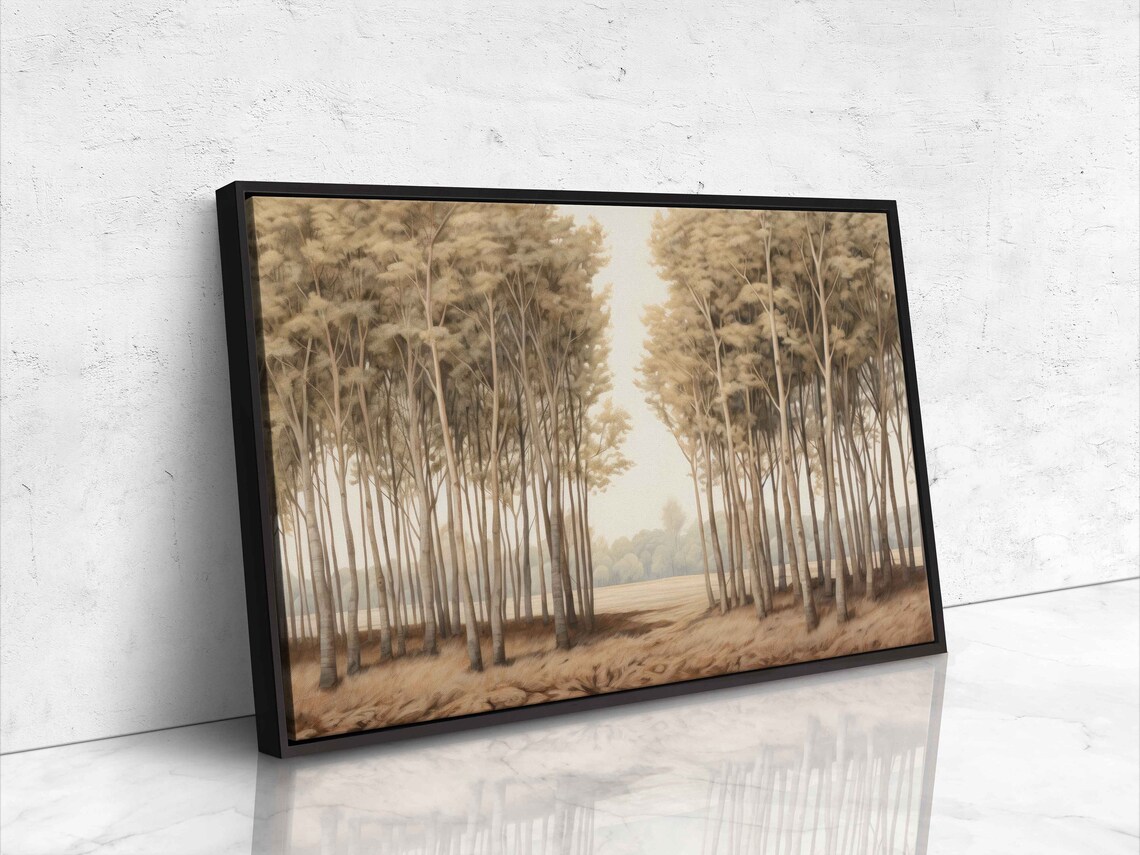 Vintage Grove Of Trees Wall Art Print Neutral Nature Walkway Ready To Hang - Image 4