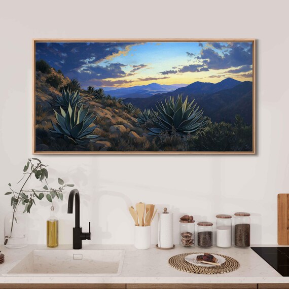 Agave Plants In Mountainous Terrain, Dramatic Twilight