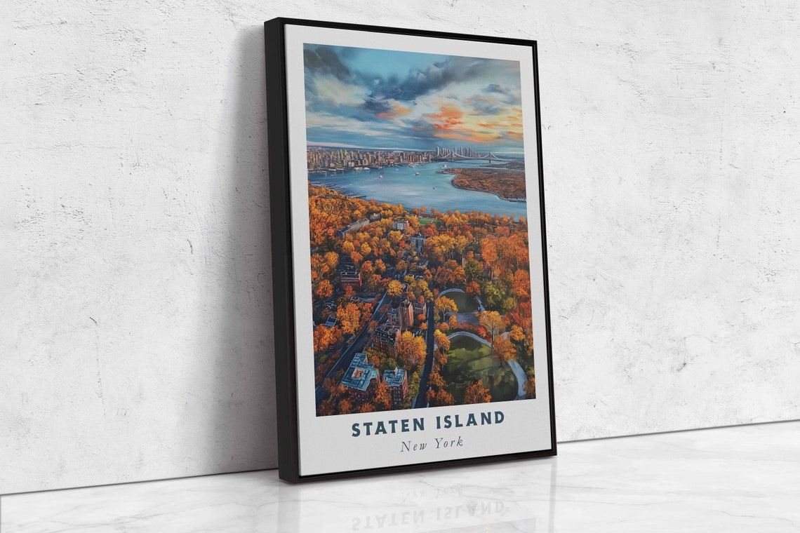 Staten Island New York Fall Foliage Harbor Skyline Sunset Poster - Image 2