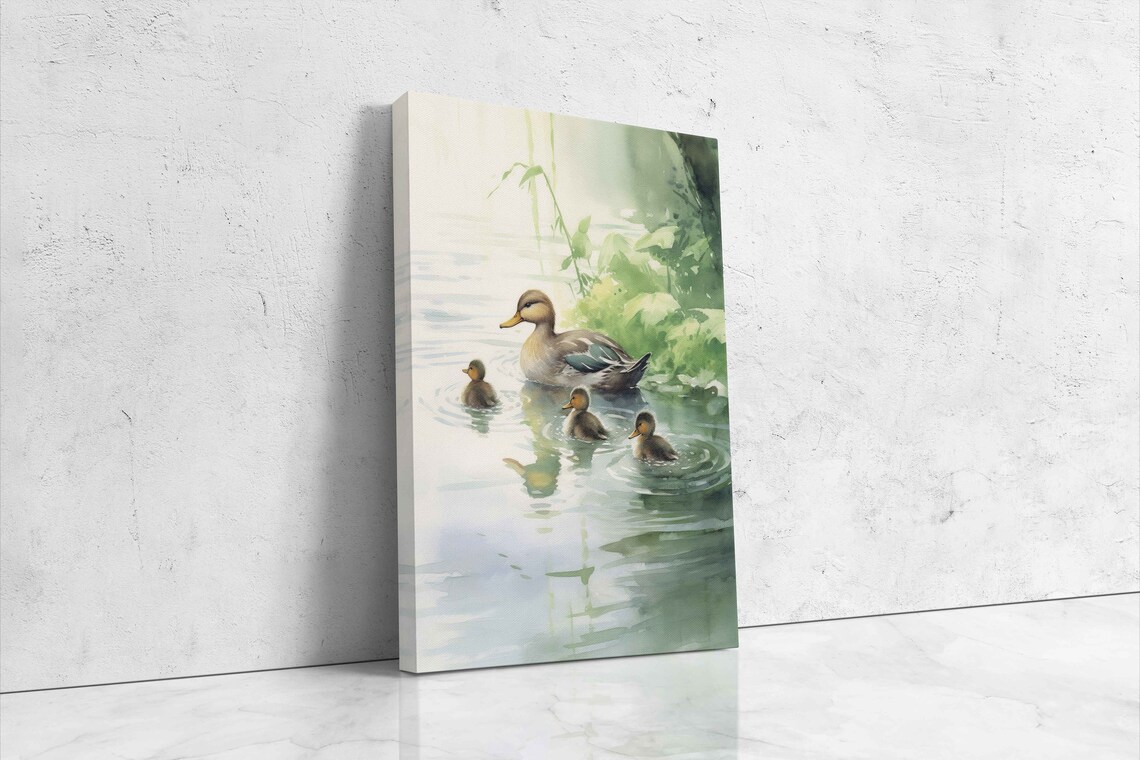 Mama Duck and Ducklings Watercolor Pond Swimming Wildlife Art Poster - Image 4