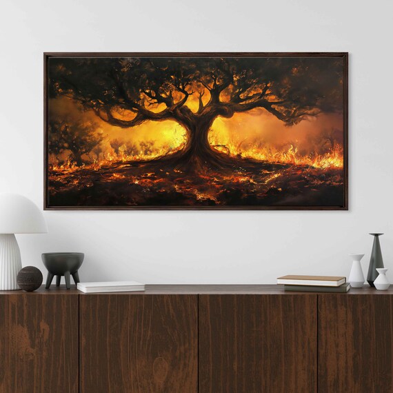Wildfire Paining World Tree On Fire Framed Print Ready To Hang