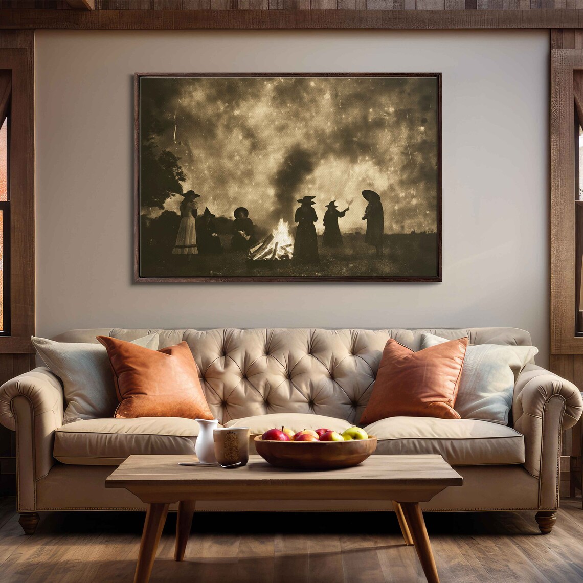 Vintage Witches Gathering Around Bonfire Casting Spells Halloween Print - Image 3