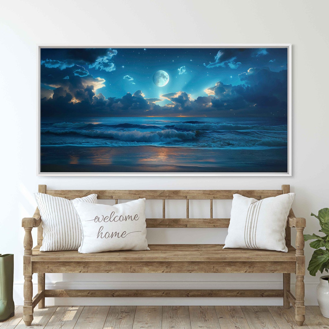 Full Moon Over Midnight Blue Ocean Dramatic Cloud Sky Poster - Image 3