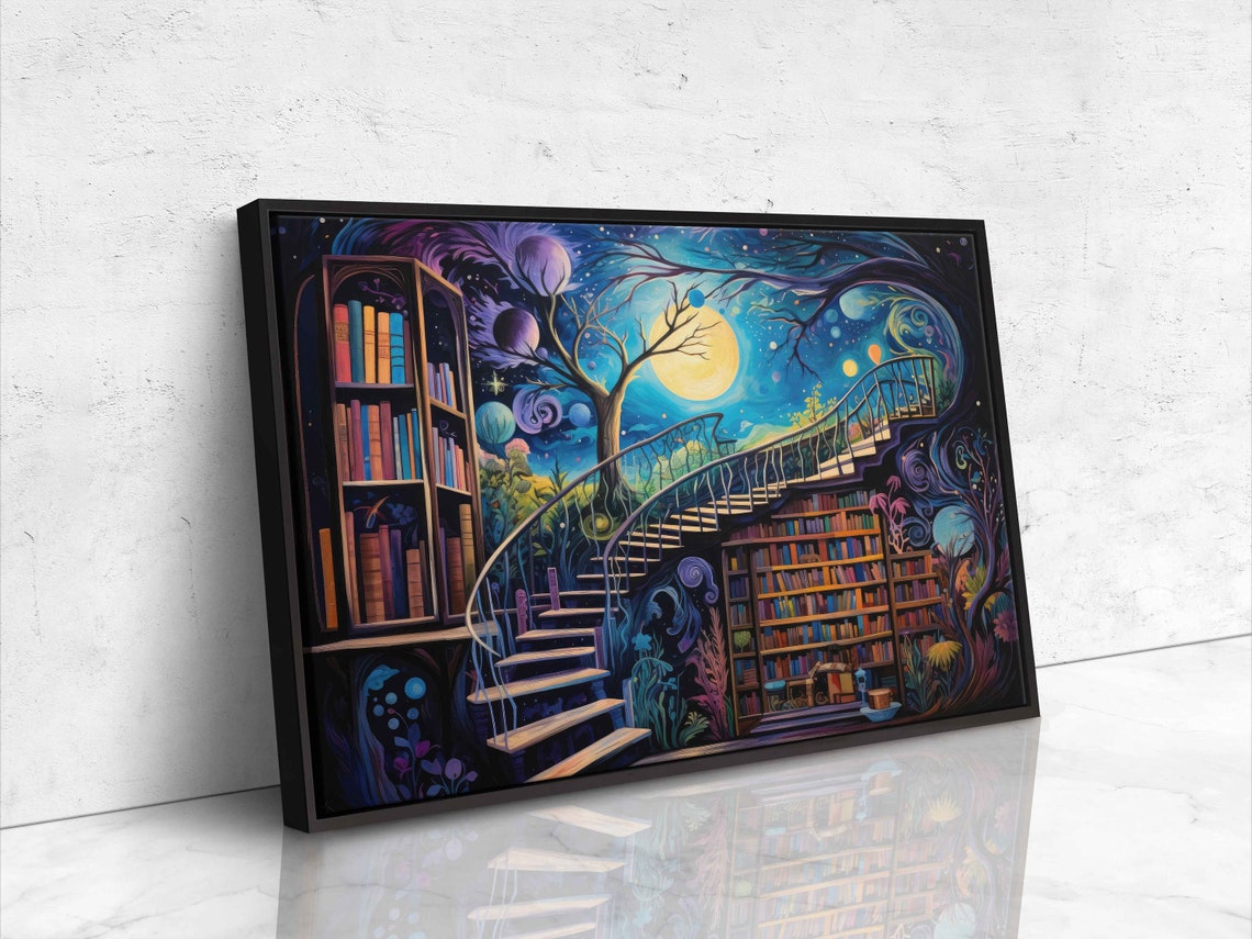 Spiral Staircase In Treehouse Library Painting Framed Print Ready To Hang - Image 4