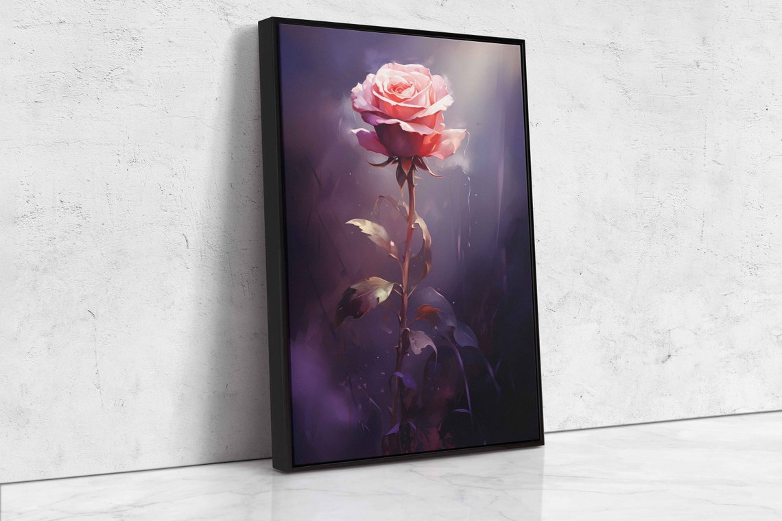 Pink Rose Watercolor Single Bloom Dark Moody Floral Art Print - Image 4