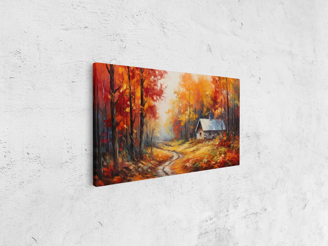 Autumn Cabin In Woods Blazing Fall Foliage Forest Path Art Poster - Image 4