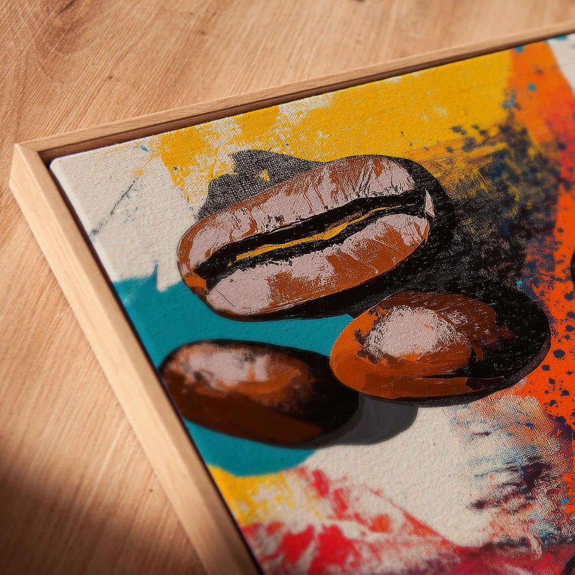Coffee Beans On Abstract Wall Art Print Coffee Lover Gift For Her Kitchen Wall Art Bright Colors Ready To Hang - Image 2