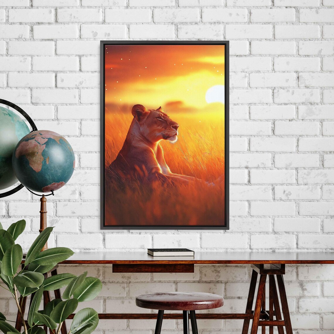 Lioness Resting in Golden Savanna Art Print