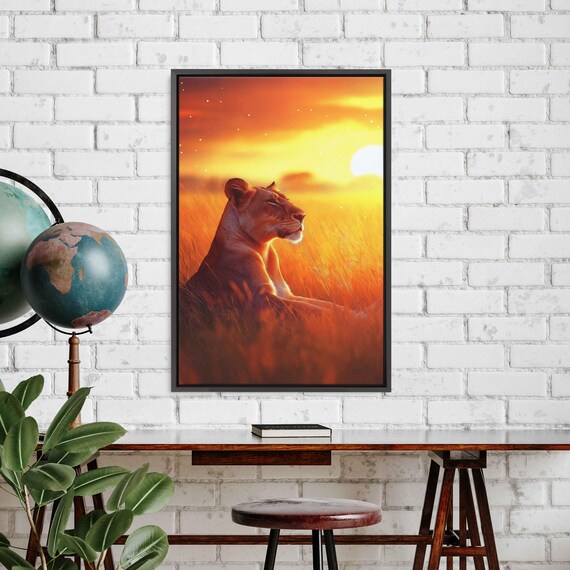 Lioness Resting in Golden Savanna Art Print