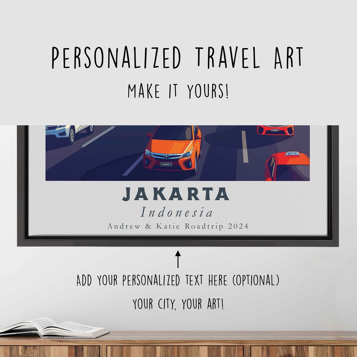 Jakarta Indonesia City Skyline Highway Taxis Illustrated Travel Poster - Image 4