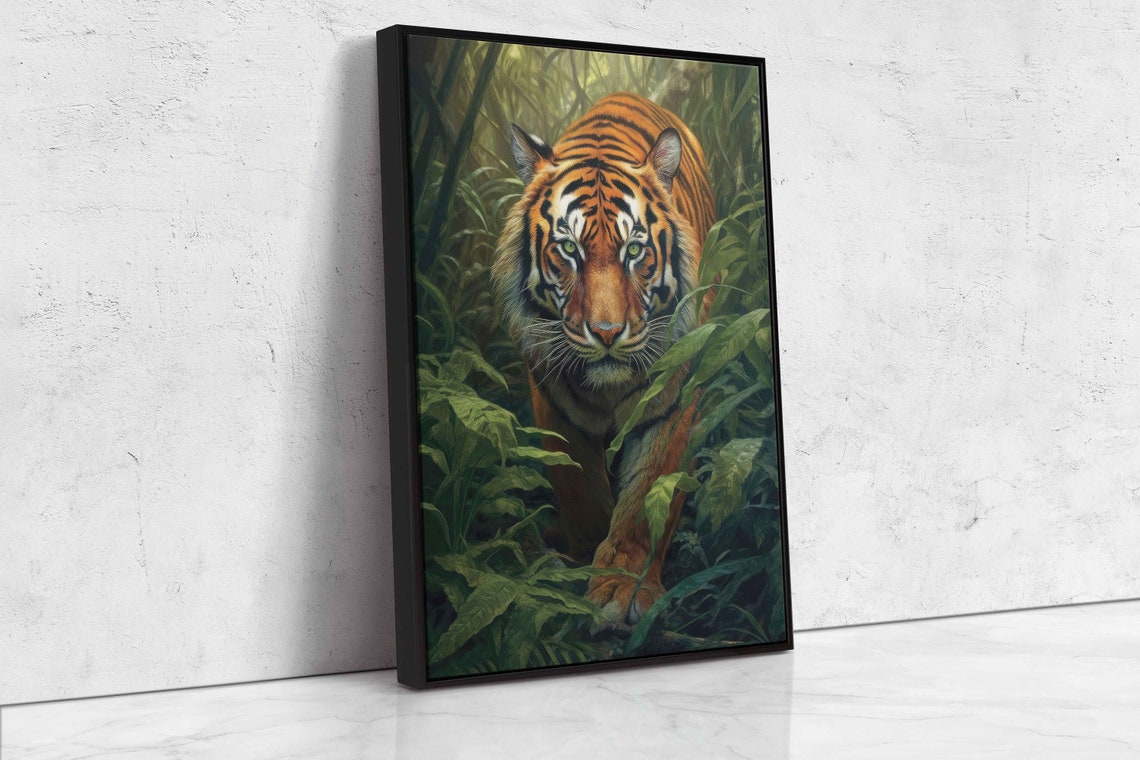 Tiger Stalking Through Lush Jungle Piercing Eyes Wildlife Art Poster - Image 4