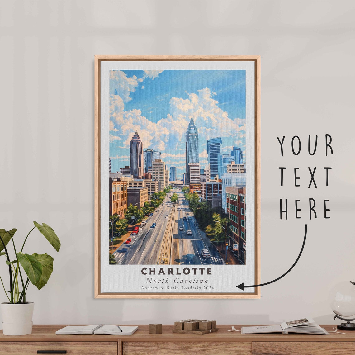 Charlotte North Carolina Uptown Skyline Daytime Street Clouds Poster - Image 3