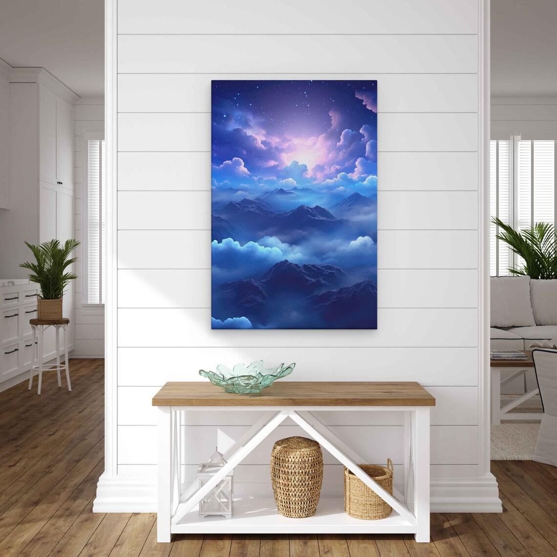Blue Mountain Peaks Above Clouds Starry Night Sky Travel Art Poster - Image 3