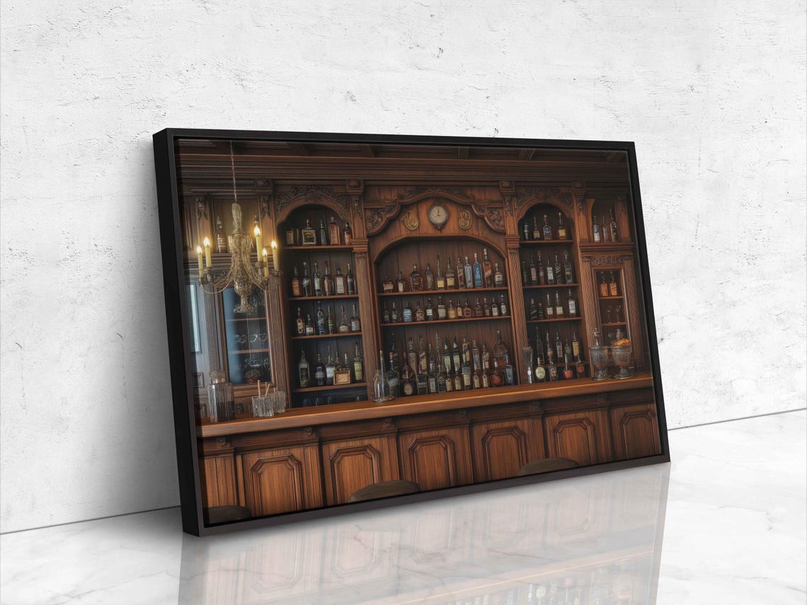 Rustic Wooden Home Bar Backlit Whiskey Shelves Man Cave Poster - Image 4