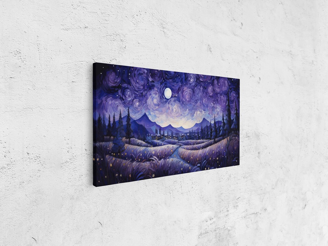 Van Gogh Inspired Starry Night Moonlit Purple Valley Impressionist Poster - Image 4