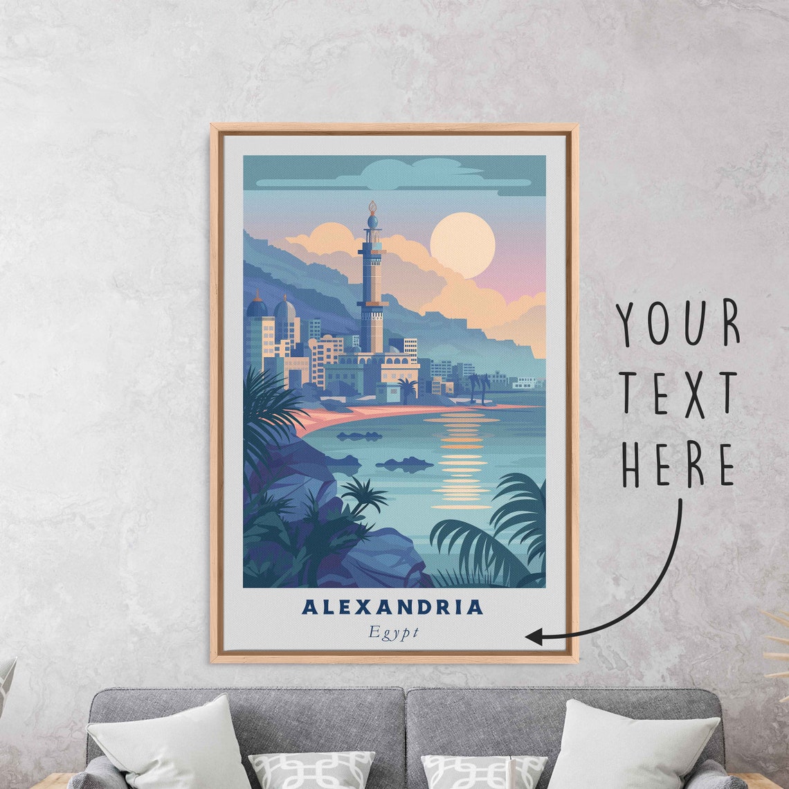 Alexandria Egypt Mediterranean Coast Mosque Sunset Travel Poster