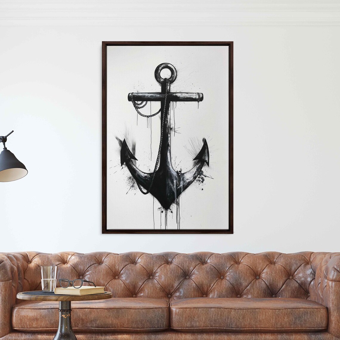 Black Ink Anchor Painting With Paint Drips On White Minimal Art Poster - Image 3