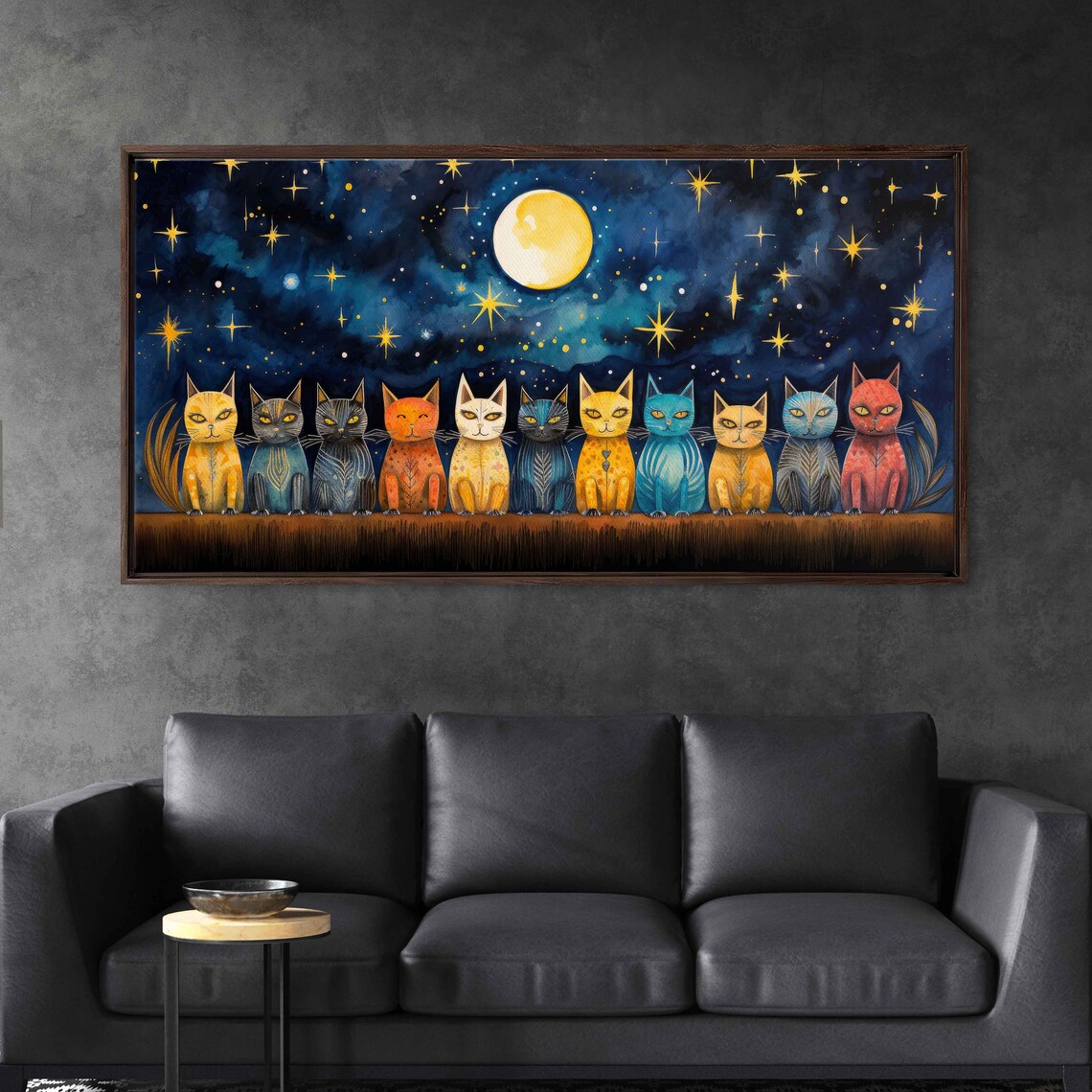 Celestial Cats Watercolor Art Print, Stars And Moons - Image 2