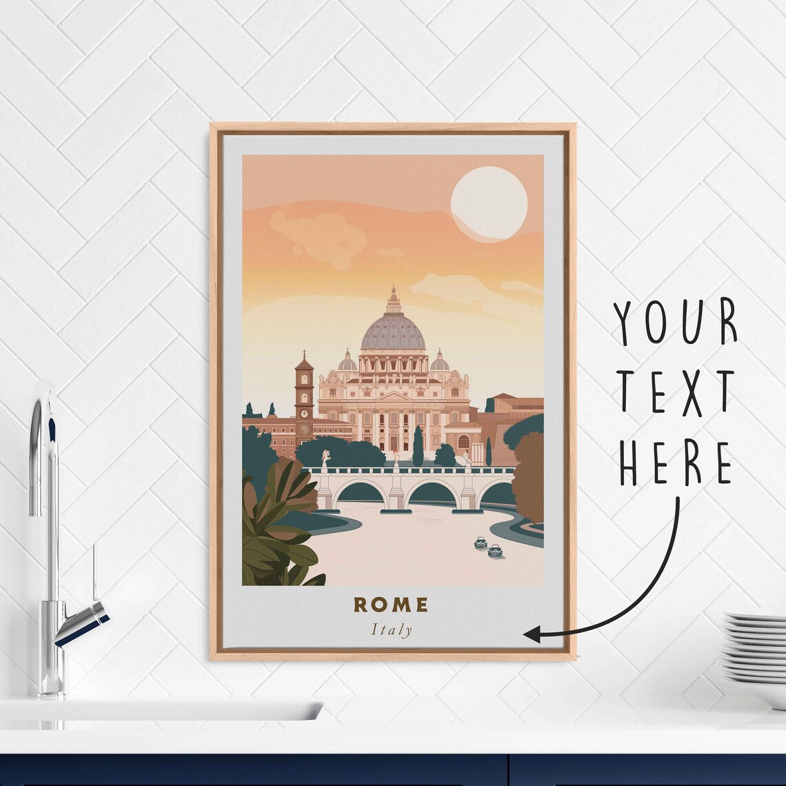 Rome Italy St Peters Basilica Sunset River Bridge Travel Poster