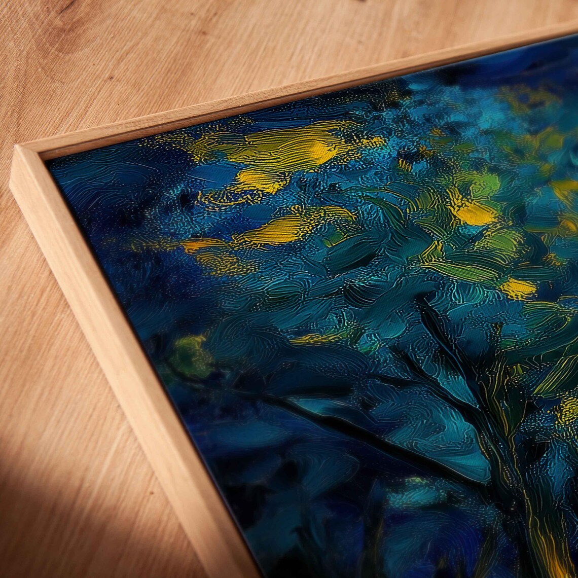 Starry Night Landscape, Vibrant Path Trees Chapel - Image 2