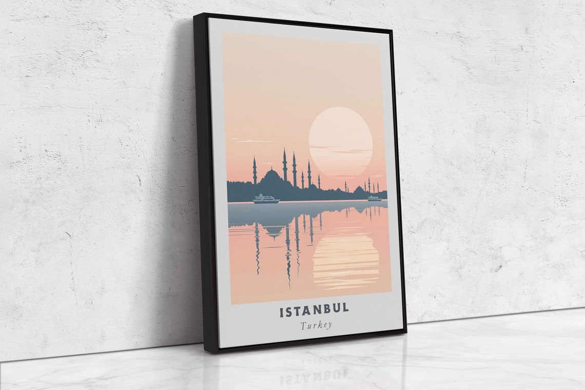 Istanbul Turkey Mosque Sunset Water Reflection Minimalist Art Poster - Image 2