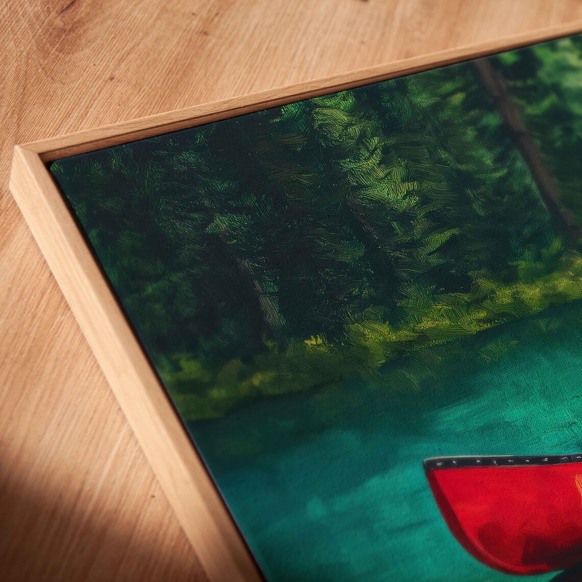 Red Canoe On Emerald Lake, Tranquil Nature Scene - Image 2