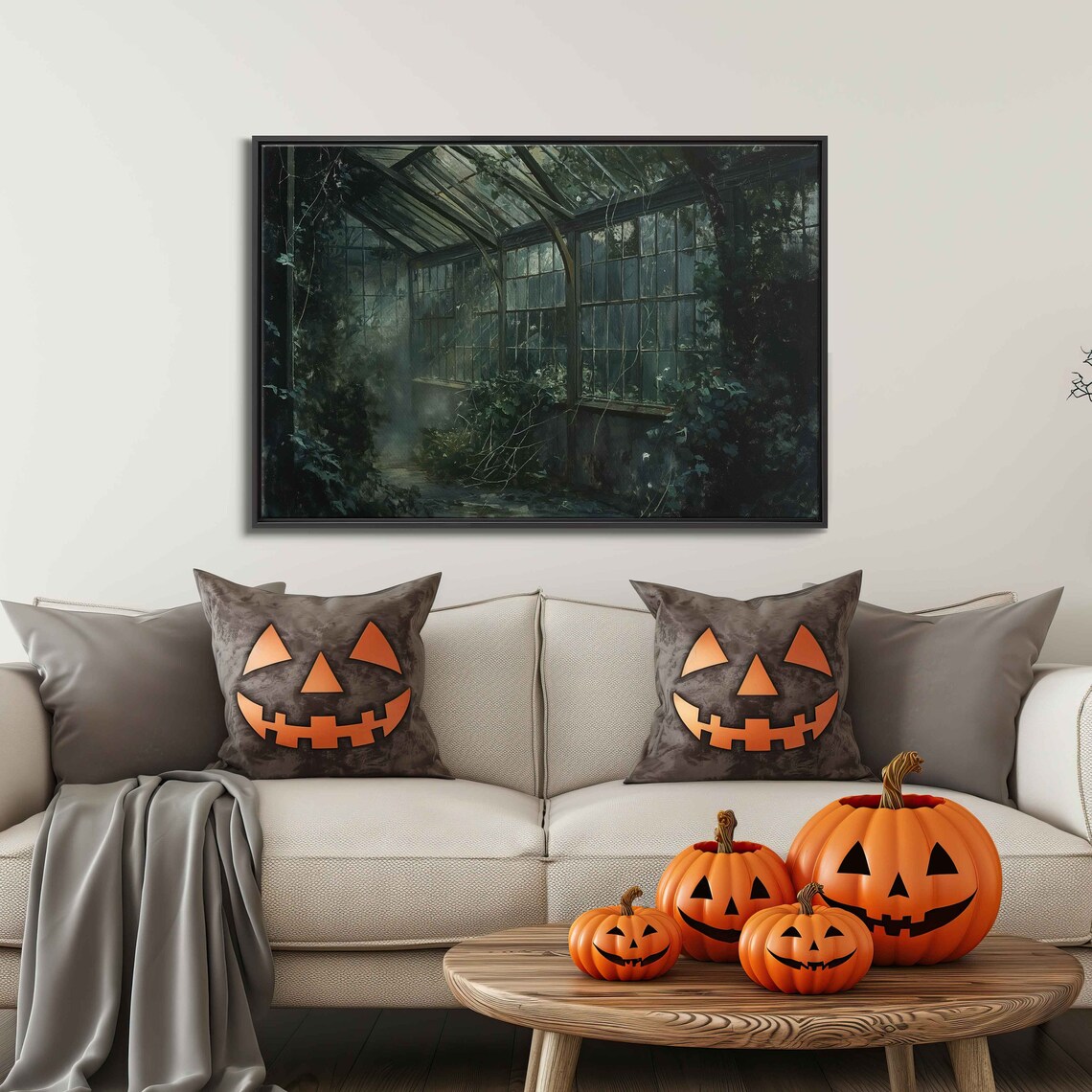 Eerie Weed-Covered Greenhouse, Foggy Night Poster