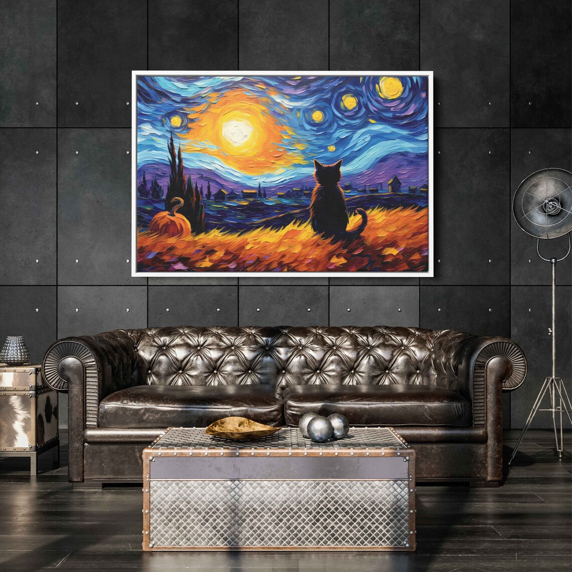 Black Cat Halloween, Van Gogh-Inspired Art Print - Image 3