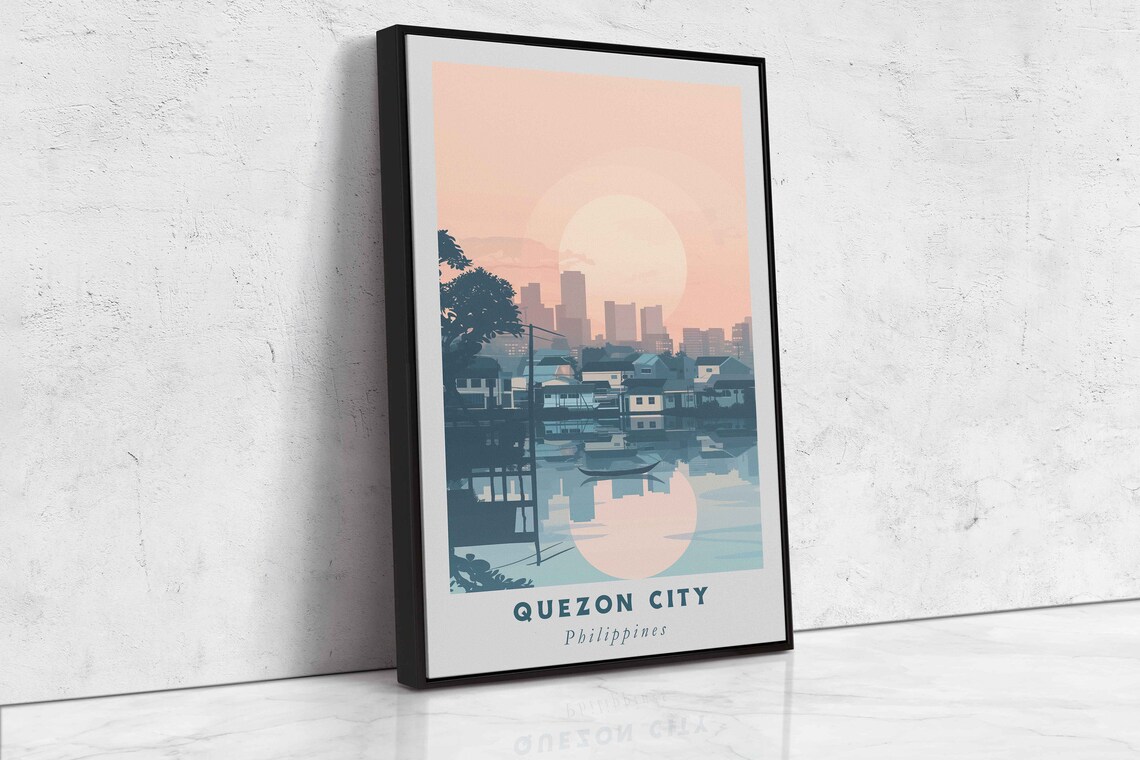 Quezon City Philippines Sunset Over Water Stilt Houses Travel Poster - Image 2