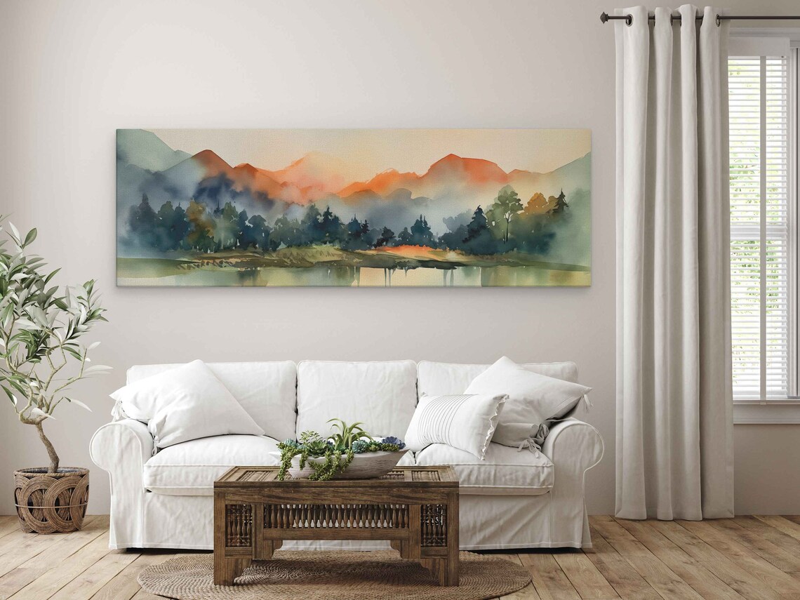 Watercolor Landscape, Forest Mountains and Lake Art Print - Image 4