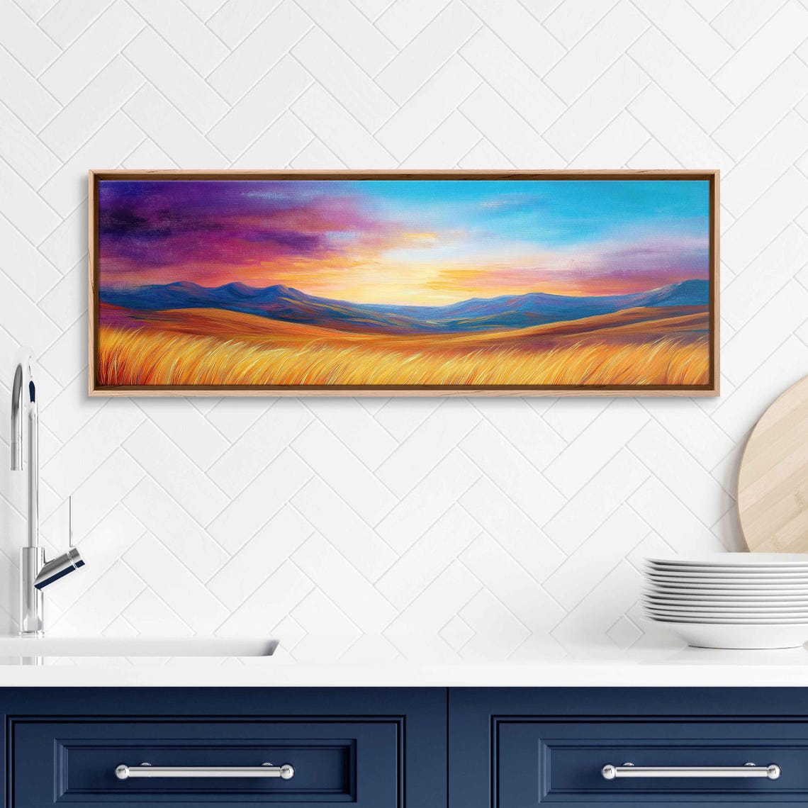 Peaceful Countryside Painting Wall Art Print Dusk Sky Rolling Hills Tranquil Beauty