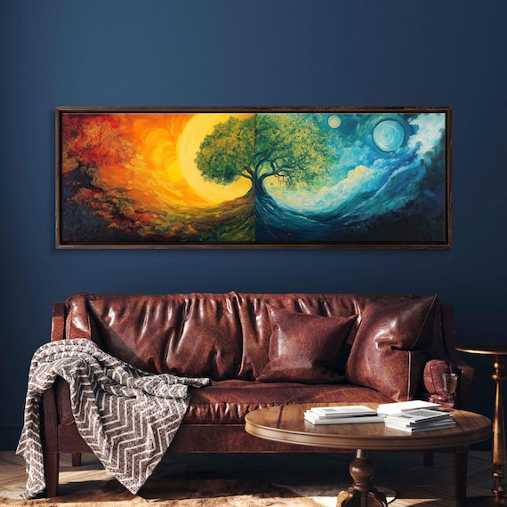 Bodhi Tree Seasons Cycle Wall Art Print Vivid Oil Painting Of Samsara