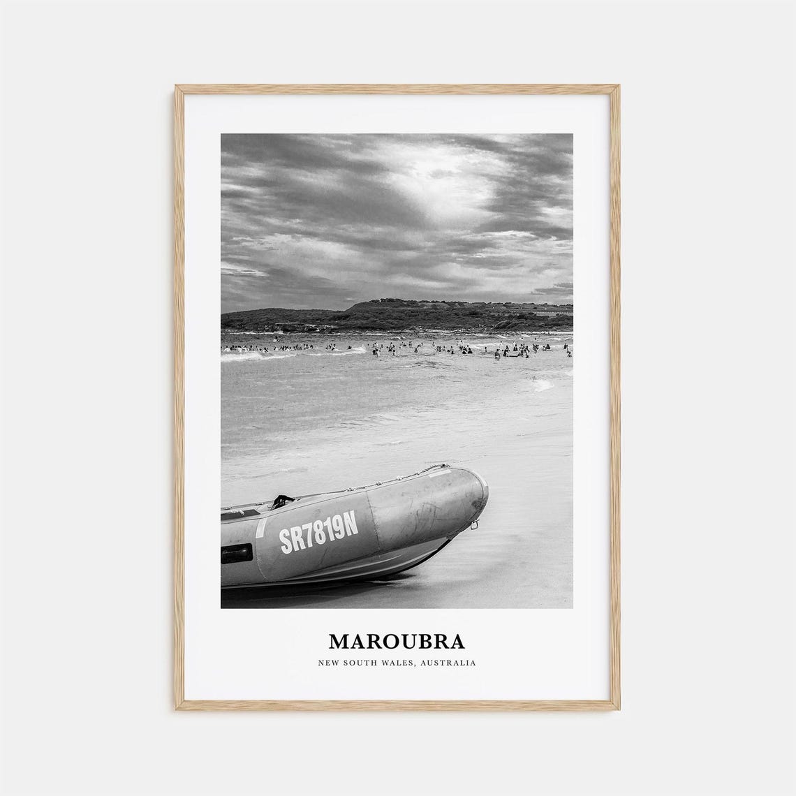 Maroubra Australia Surf Beach Rescue Boat Black White Poster
