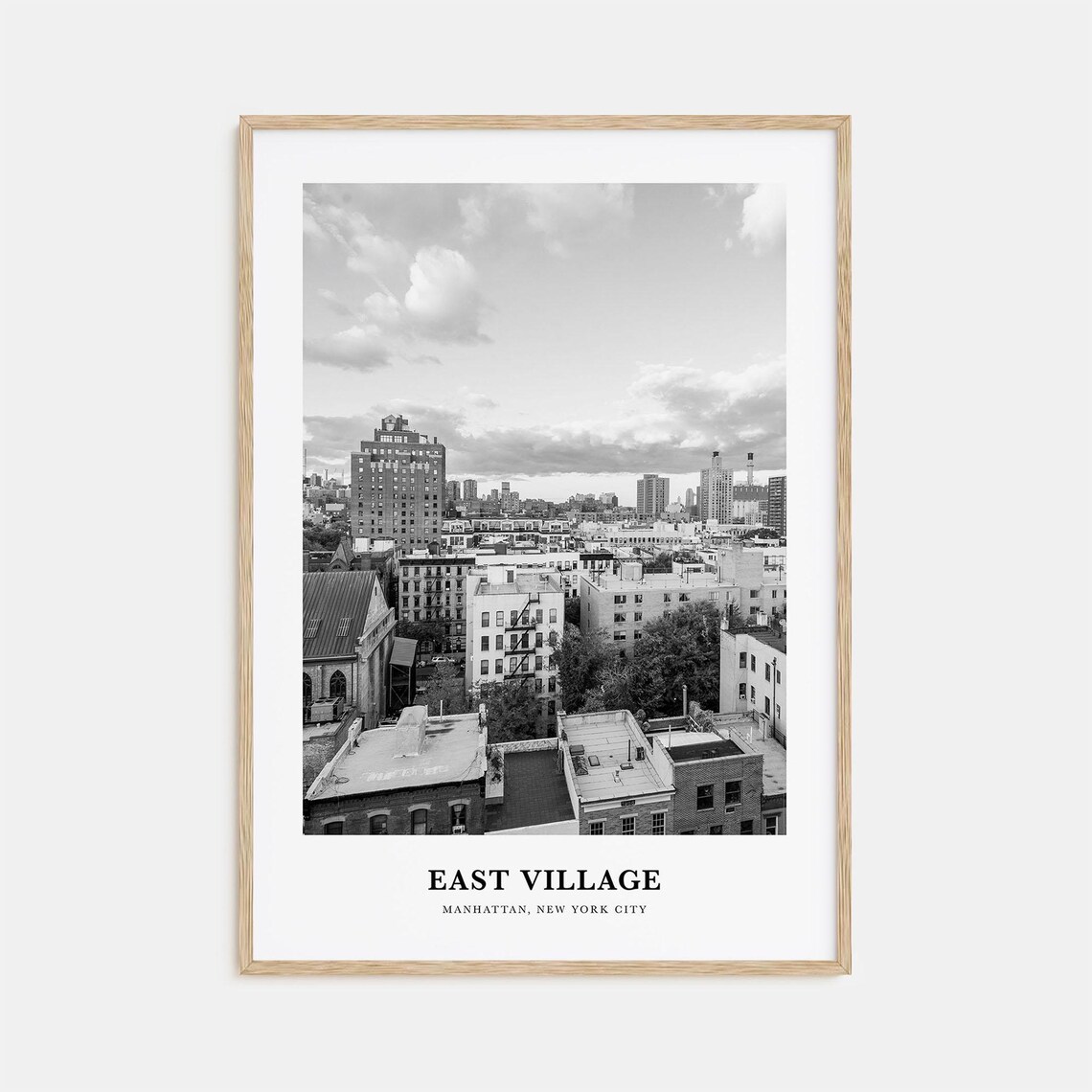 Manhattan East Village Rooftop Skyline Black and White Poster