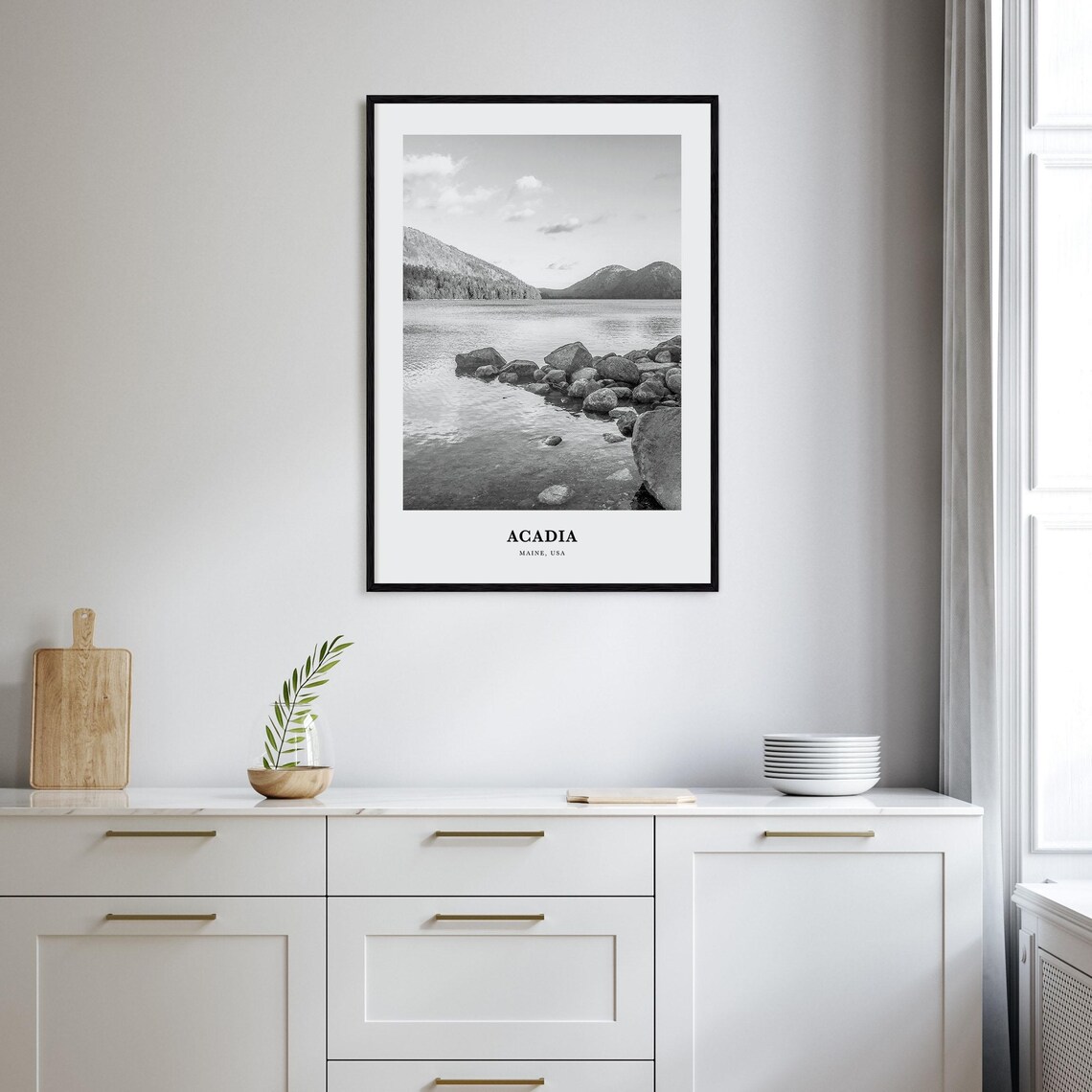 Acadia Maine Rocky Lake Shore Black and White National Park Poster - Image 2
