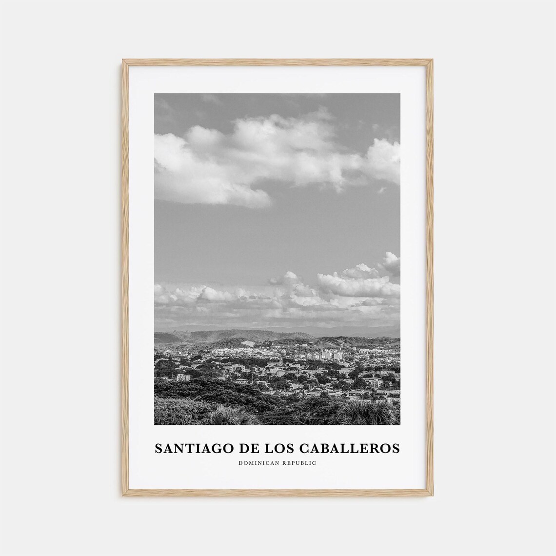 Santiago de los Caballeros Dominican Republic Skyline Black White Poster